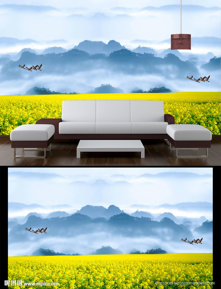 油菜花电视背景墙