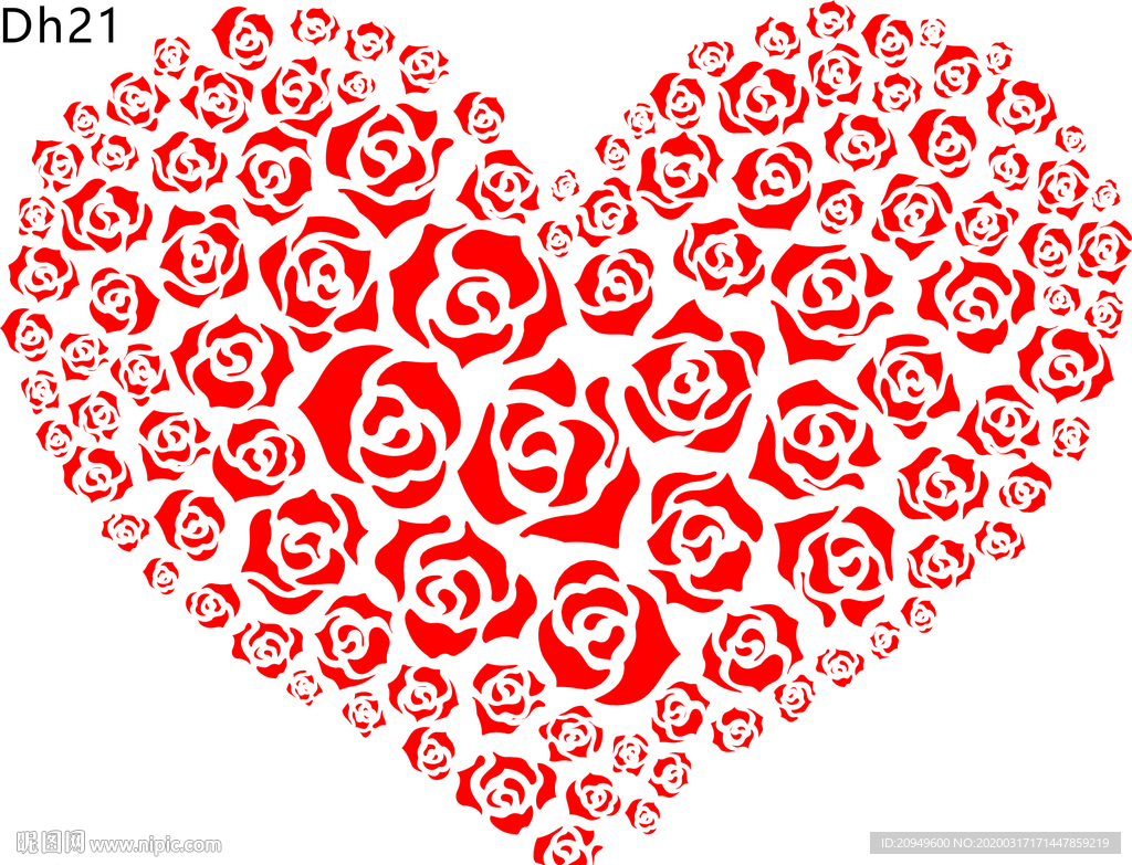 心形玫瑰花矢量图案素材