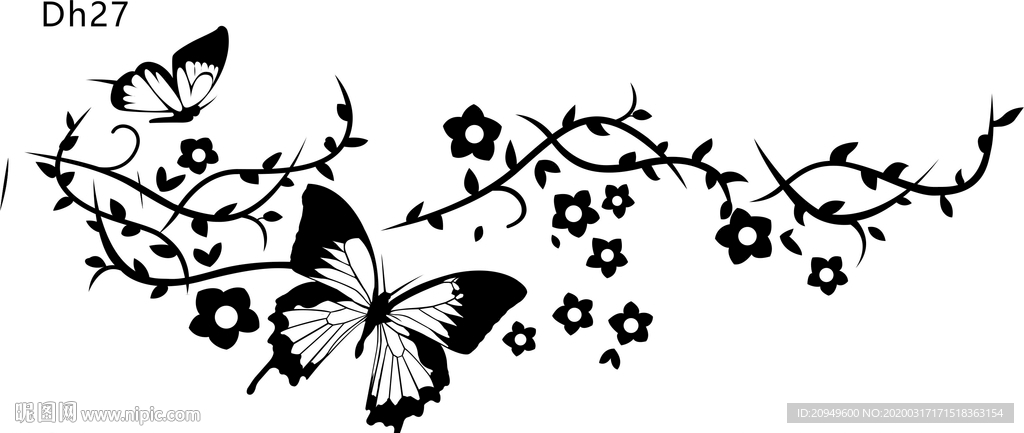 单花蝴蝶矢量图案