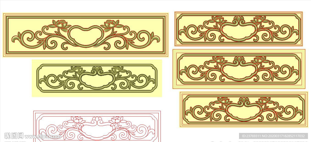 洋花莲花茶台抽屉精雕图浮雕灰度
