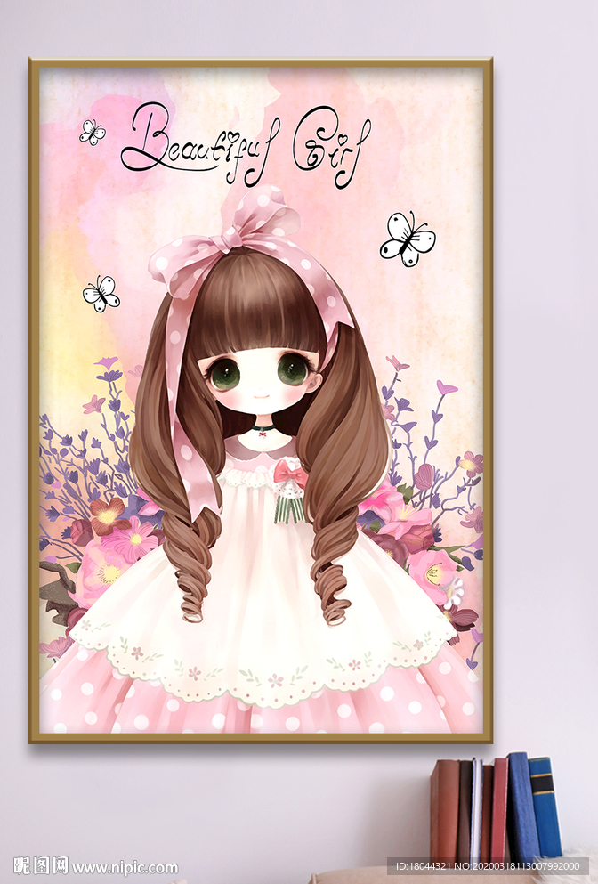 漂亮女孩蝴蝶结公主装饰画