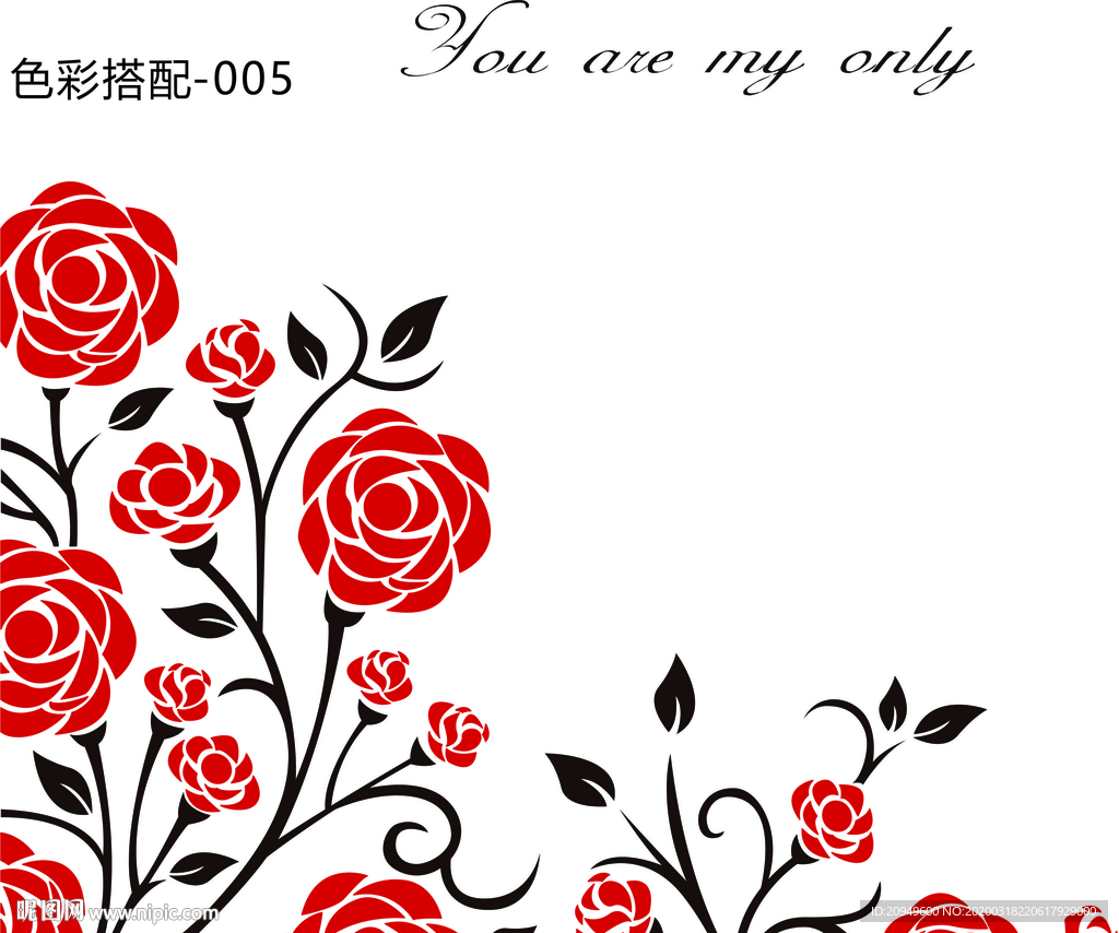 玫瑰花对角花矢量图