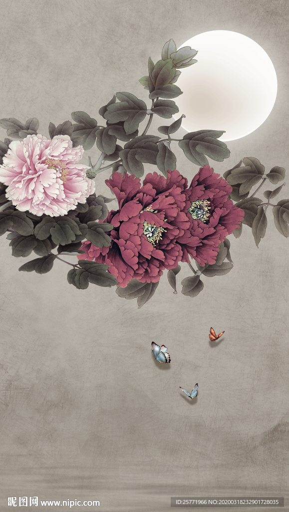 牡丹花鸟装饰画