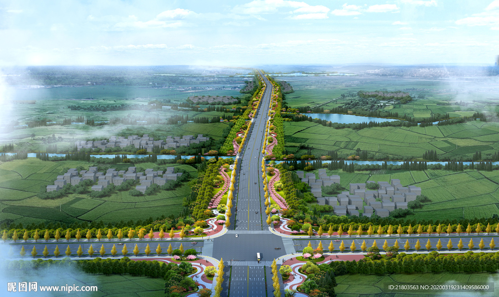 道路效果图景观效果图道路绿化图