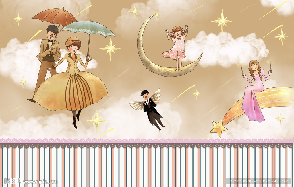 卡通唯美公主房背景墙