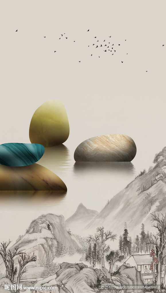 石来运转玄关装饰画