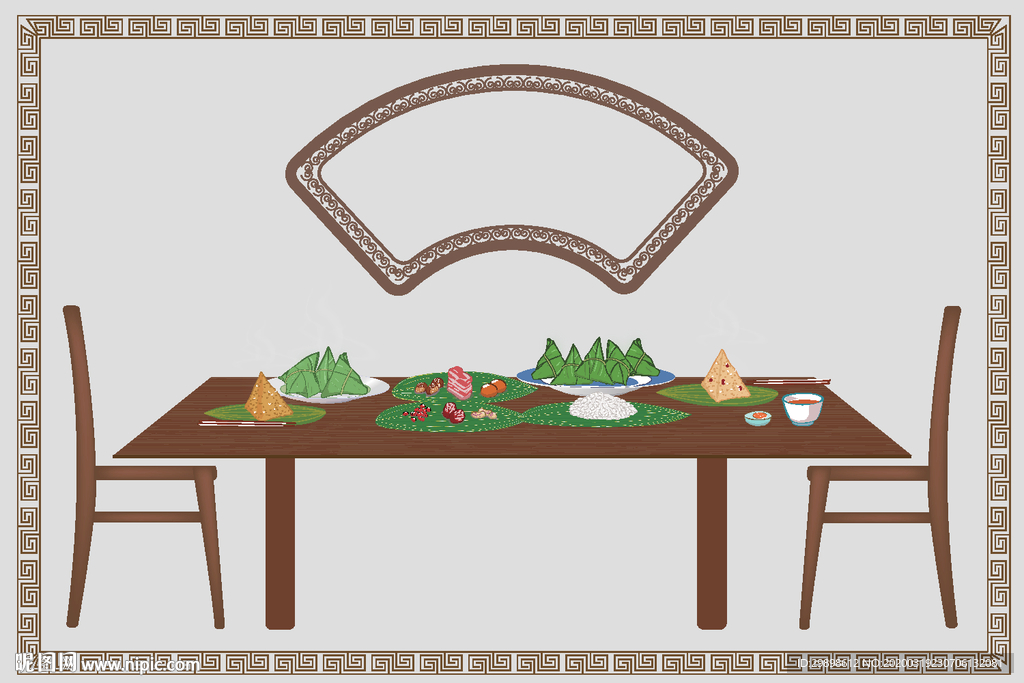 木桌子糯米包粽子素材端午节插图