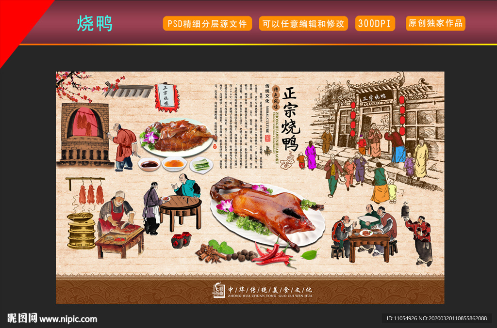 烧鸭背景墙装饰画