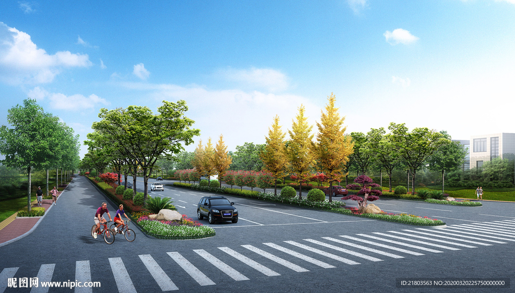 道路效果图景观效果图道路绿化图
