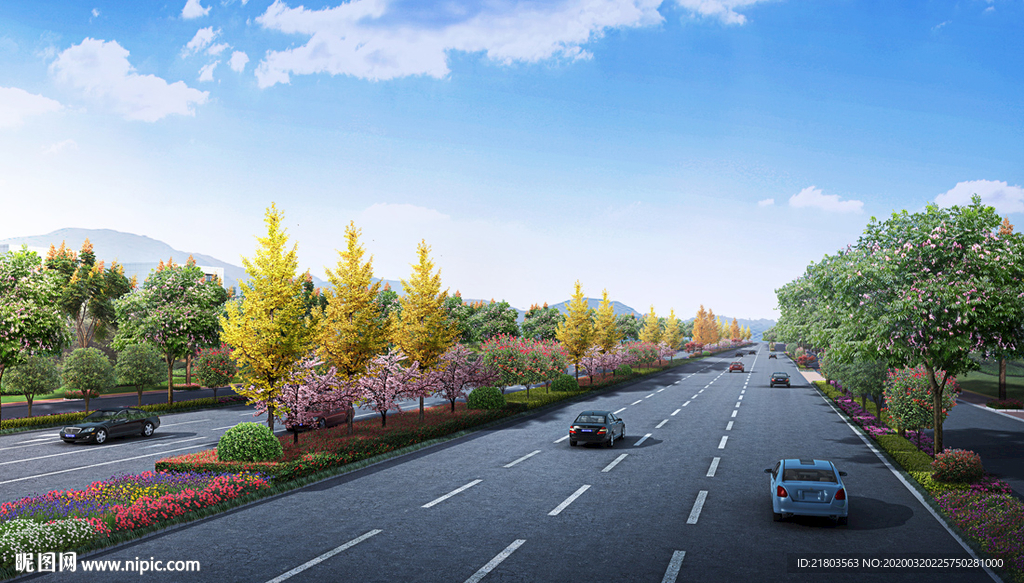 道路效果图景观效果图道路绿化图