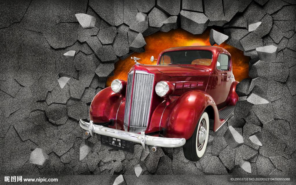 3d复古汽车背景墙