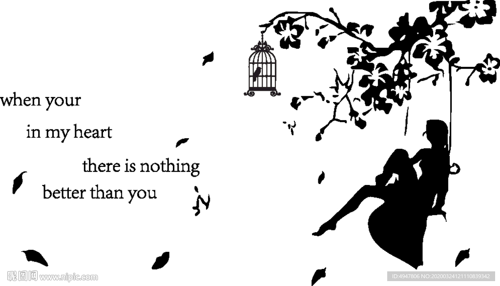 树 鸟笼 女孩 花 矢量图 意