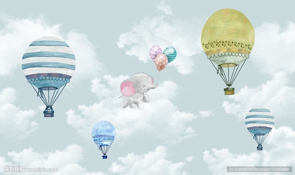热气球大象电视背景墙