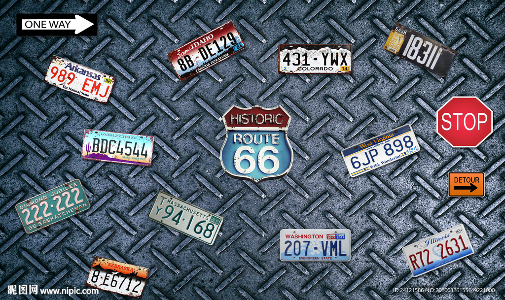 复古工业风铁皮旧车牌