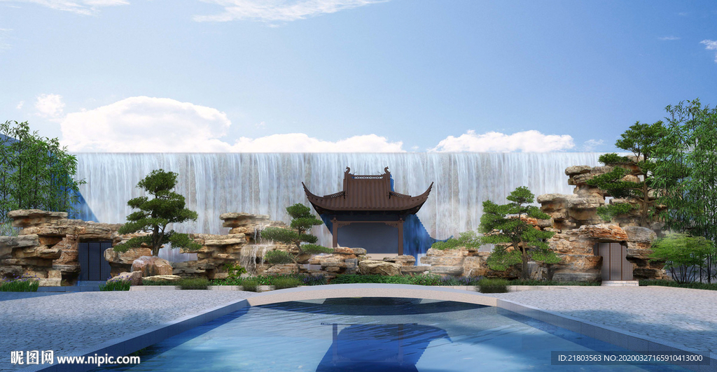 景观效果图跌水效果图瀑布效果图