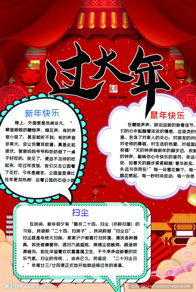 红色喜庆过新年手抄报