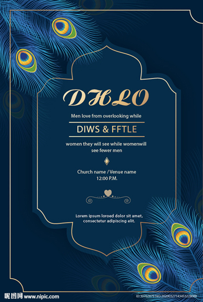 孔雀印花图案封面画册结婚羽毛