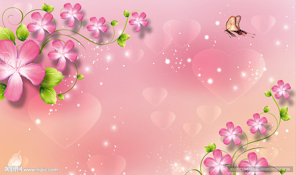 梦幻花卉蝴蝶电视背景墙