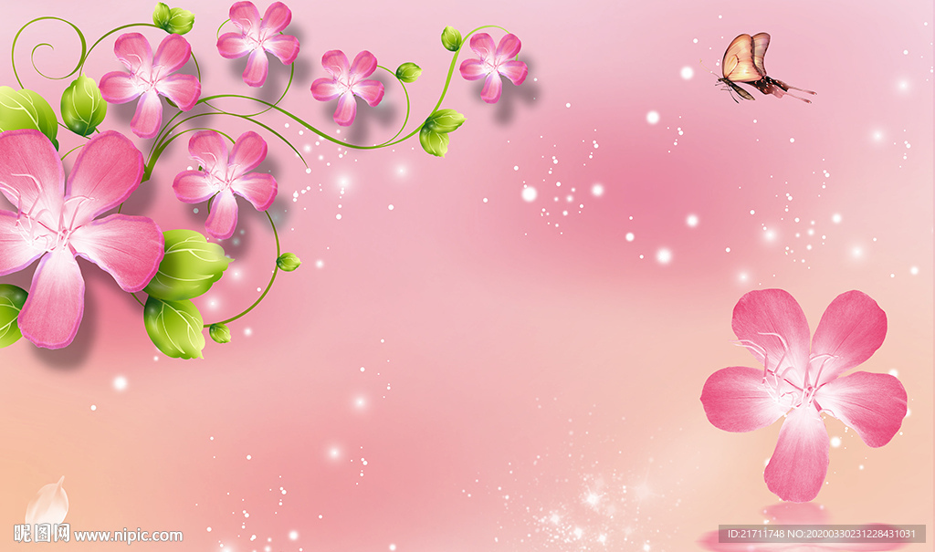 梦幻花卉蝴蝶电视背景墙