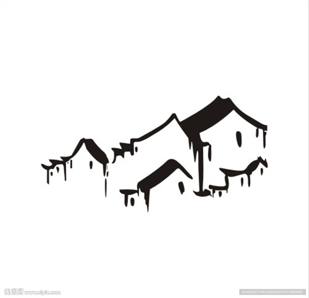 徽式古典房屋简笔画图标矢量图