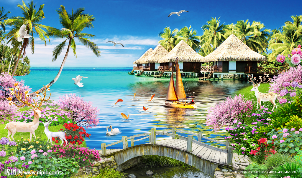 一帆风顺风景背景墙