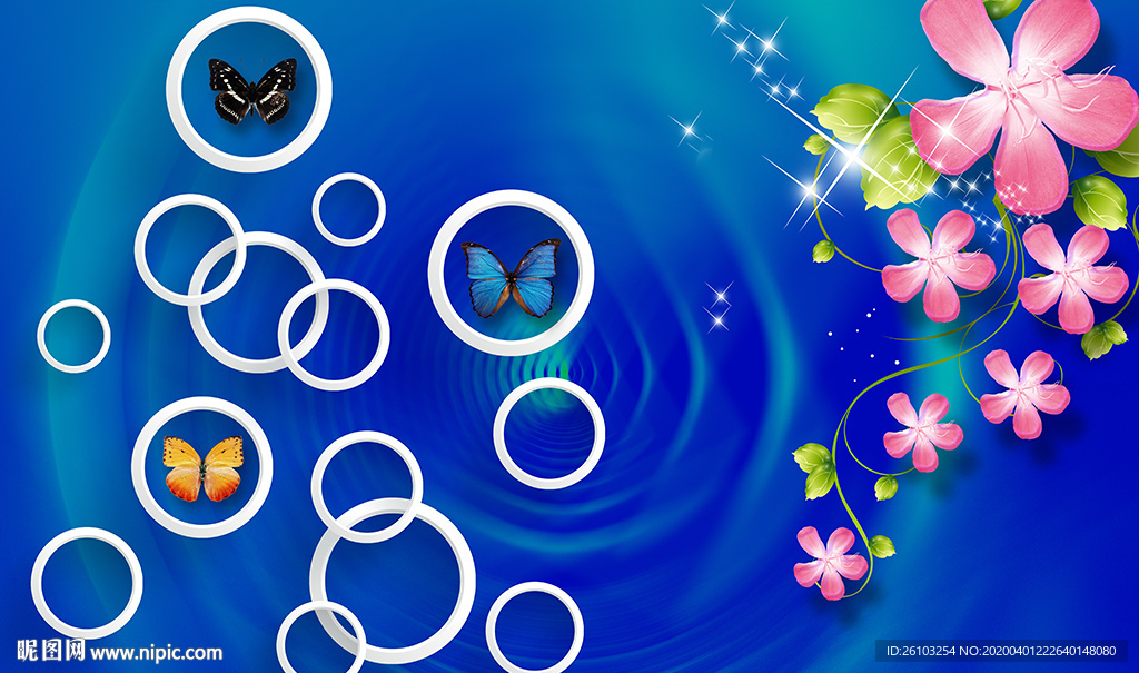 梦幻花卉蝴蝶简约圈圈电视背景墙