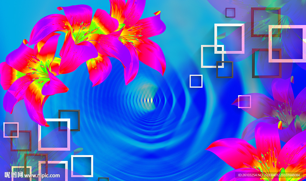 梦幻花卉简约框框电视背景墙