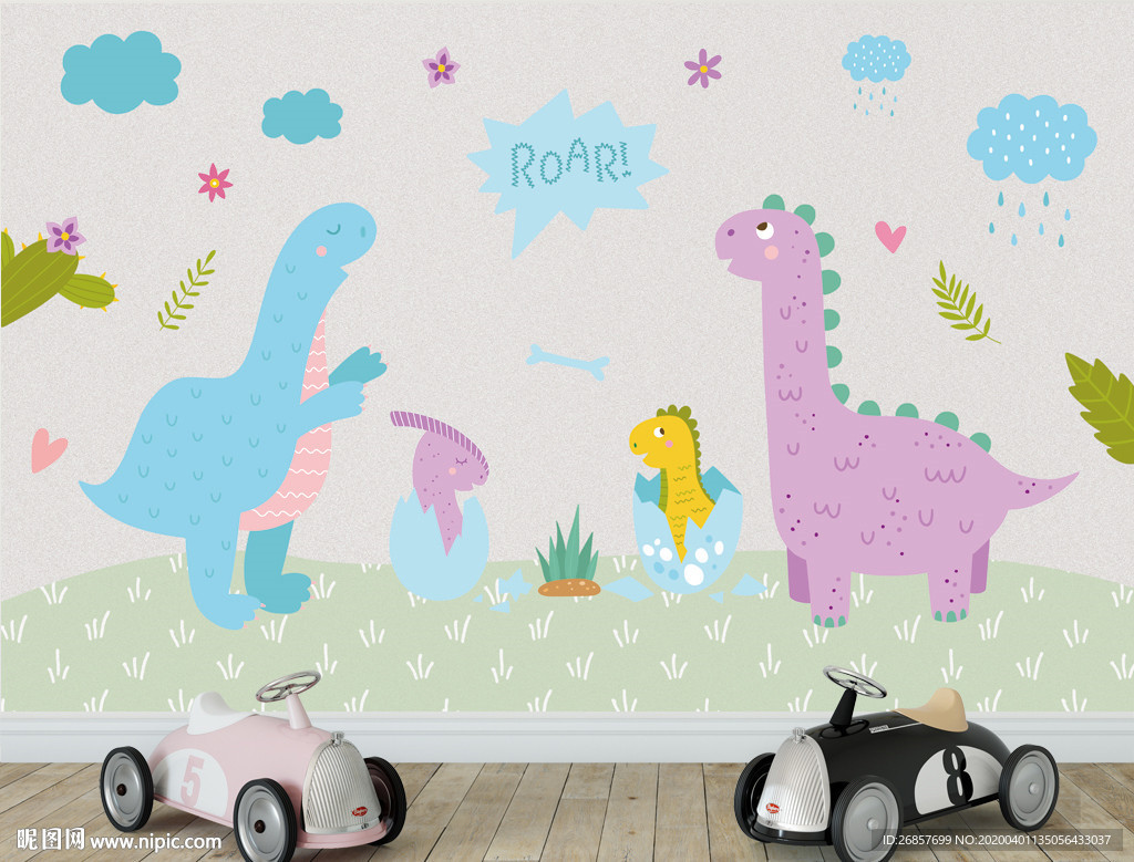 手绘恐龙背景墙