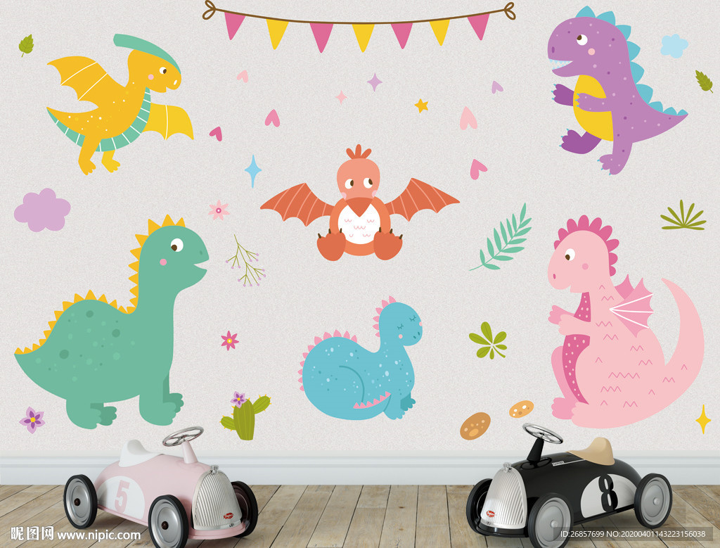 手绘恐龙背景墙