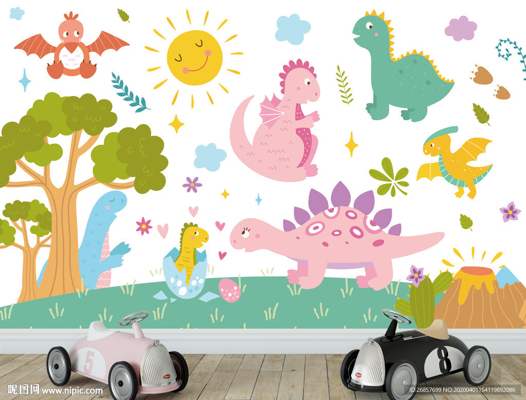 手绘恐龙背景墙