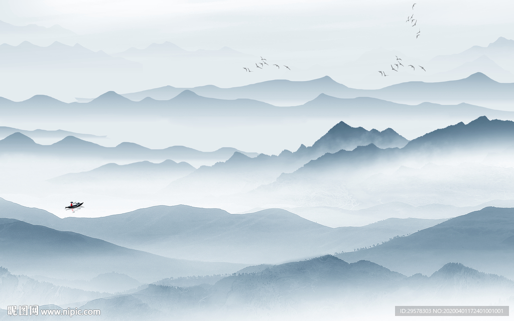 简约山水画无框画 TIF分层