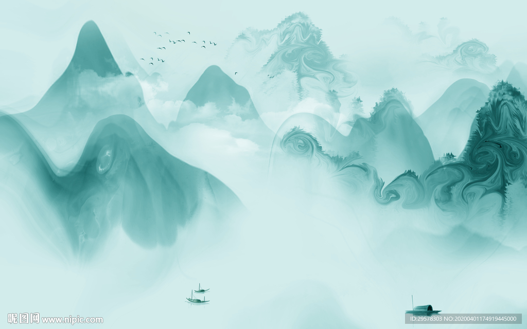 意境山水画无框画 TIF分层