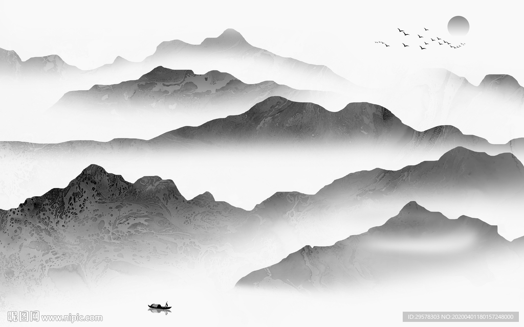 最新山水画无框画 TIF分层