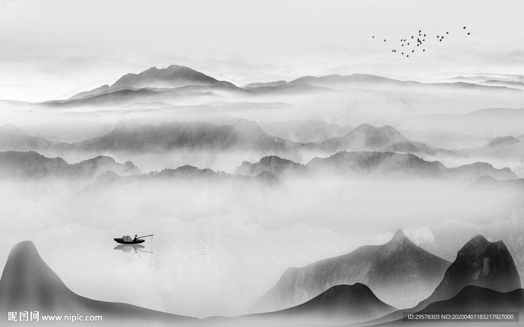 高档 山水画无框画 TIF分层