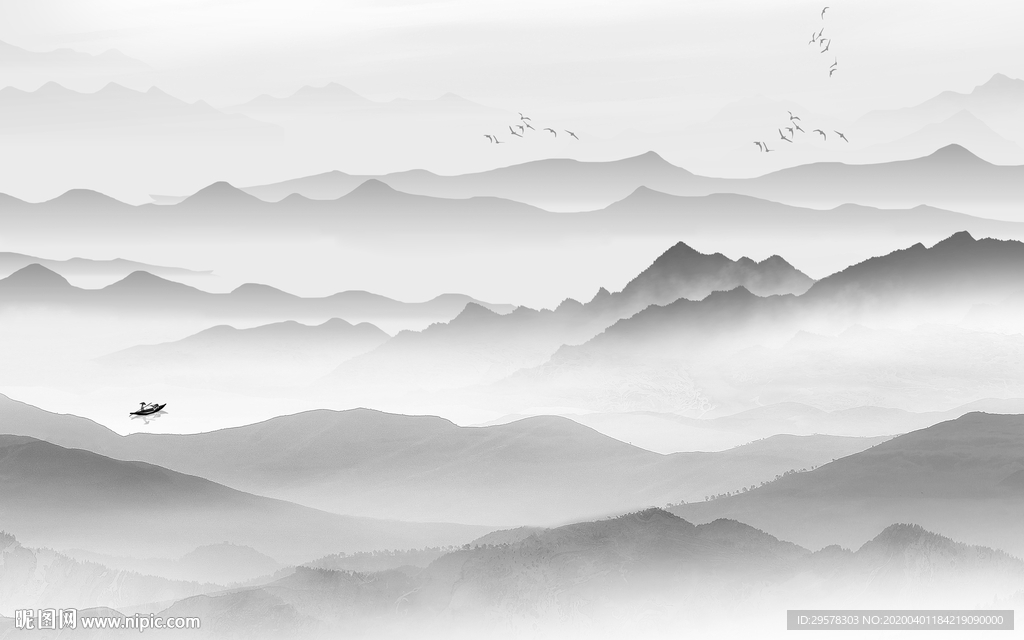 中国风山水画无框画 TIF分层