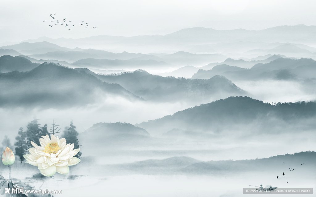 中式 高端山水画 tif分层