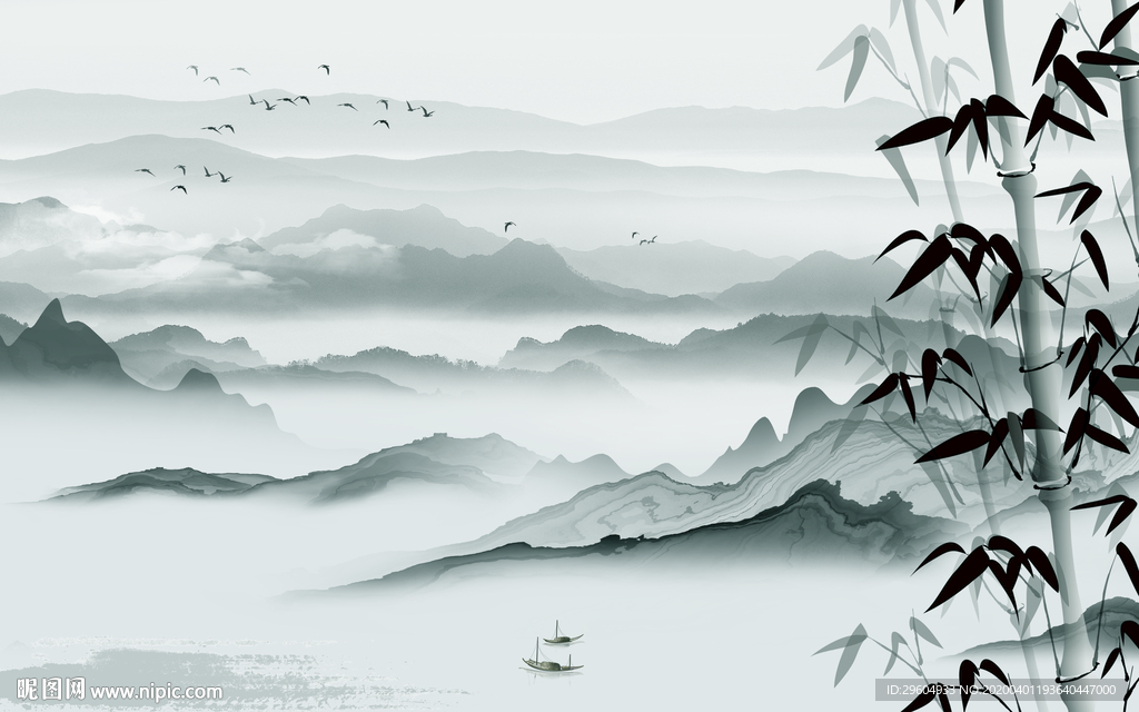 竹子无框山水画 tif分层