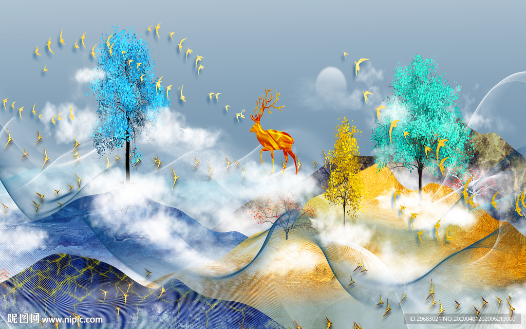 晶瓷新现代山水画 tif分层