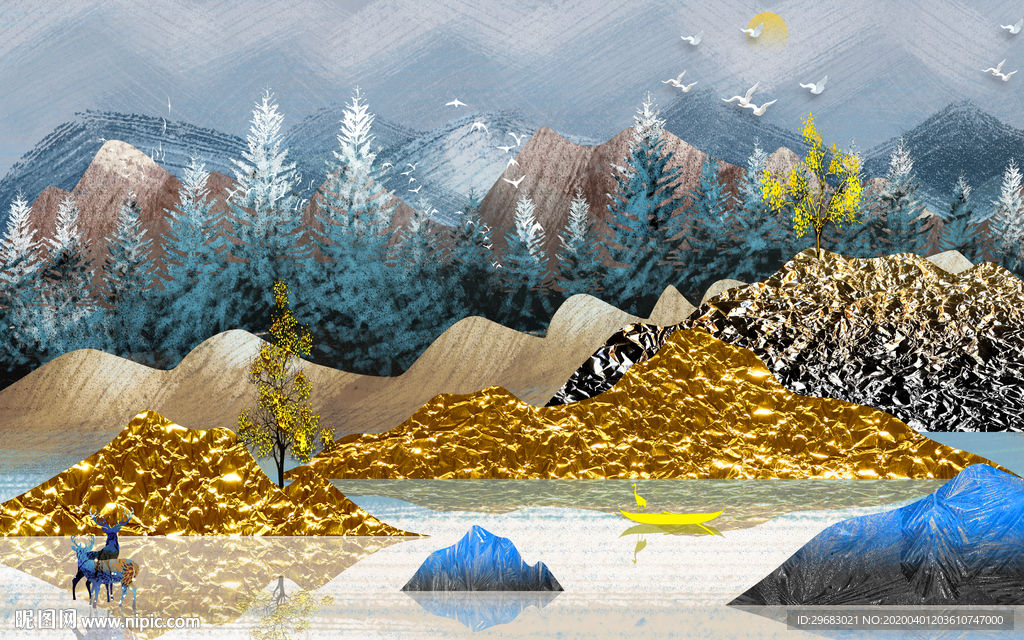 晶瓷画新现代山水画 tif分层