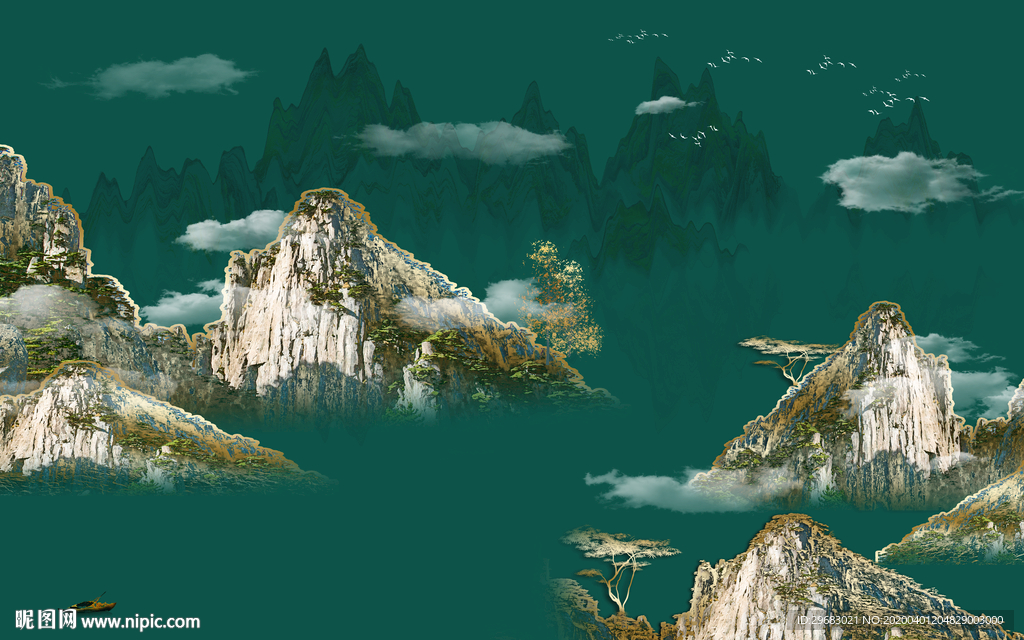 中国风新现代山水画 tif分层