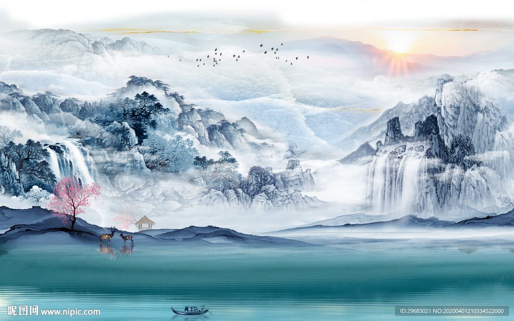 高端新现代山水画 tif分层