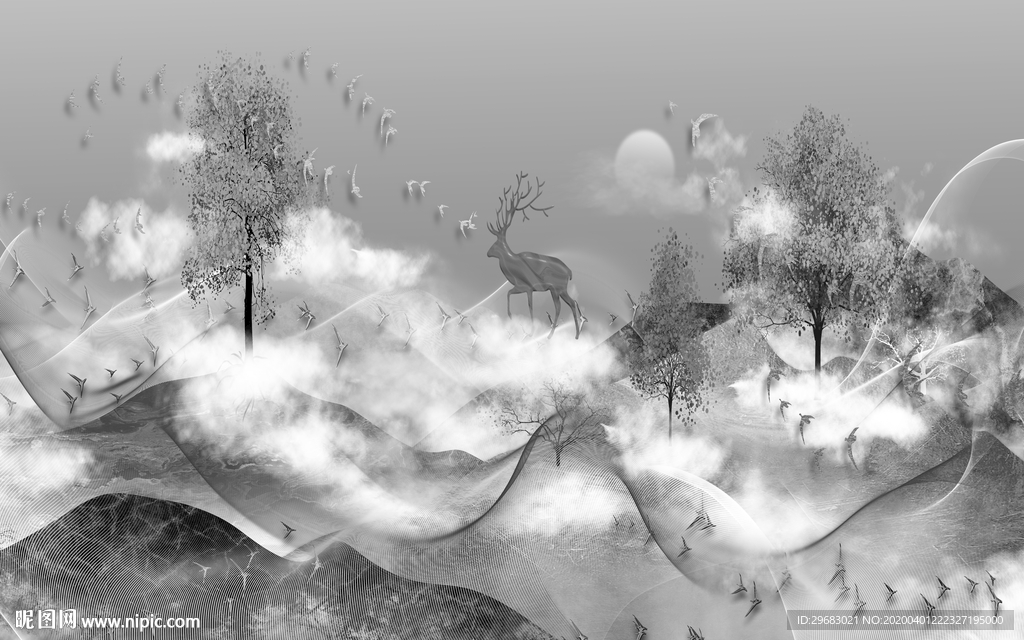 高清 新现代山水画 tif分层