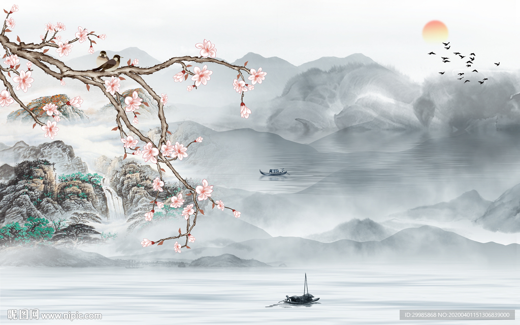 别墅中式新山水画 tif分层