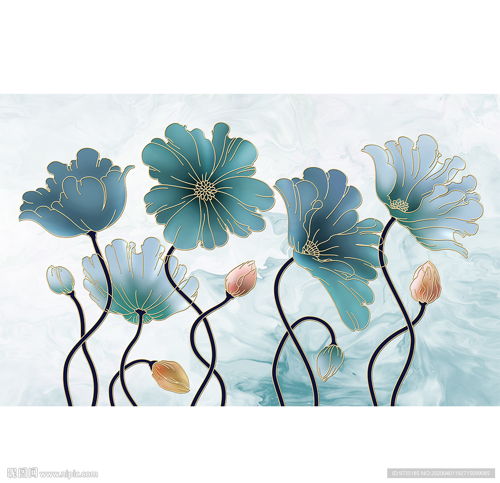 现代轻奢小清新艺术花背景墙