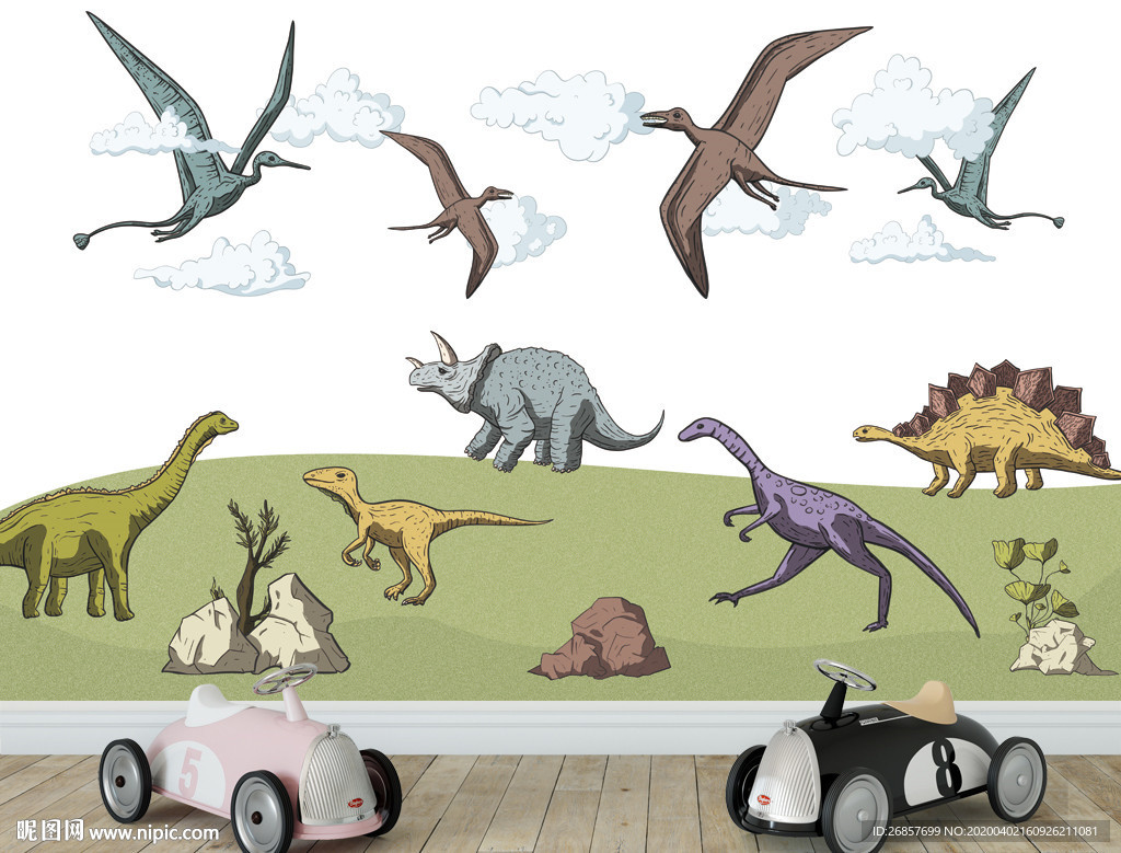 手绘恐龙背景墙