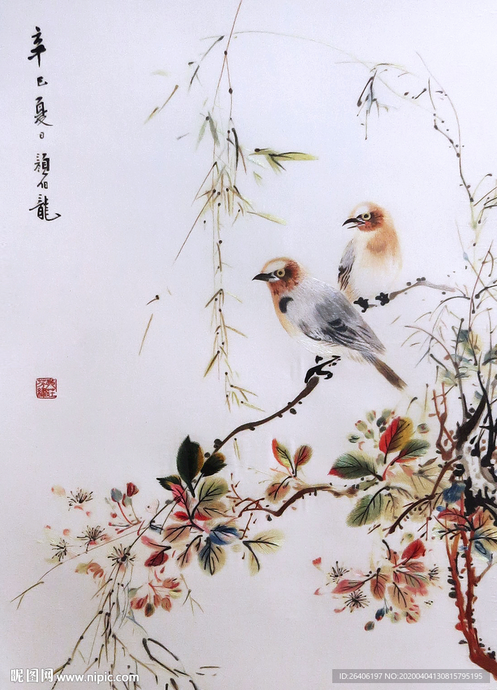 高清苏绣花鸟摄影图