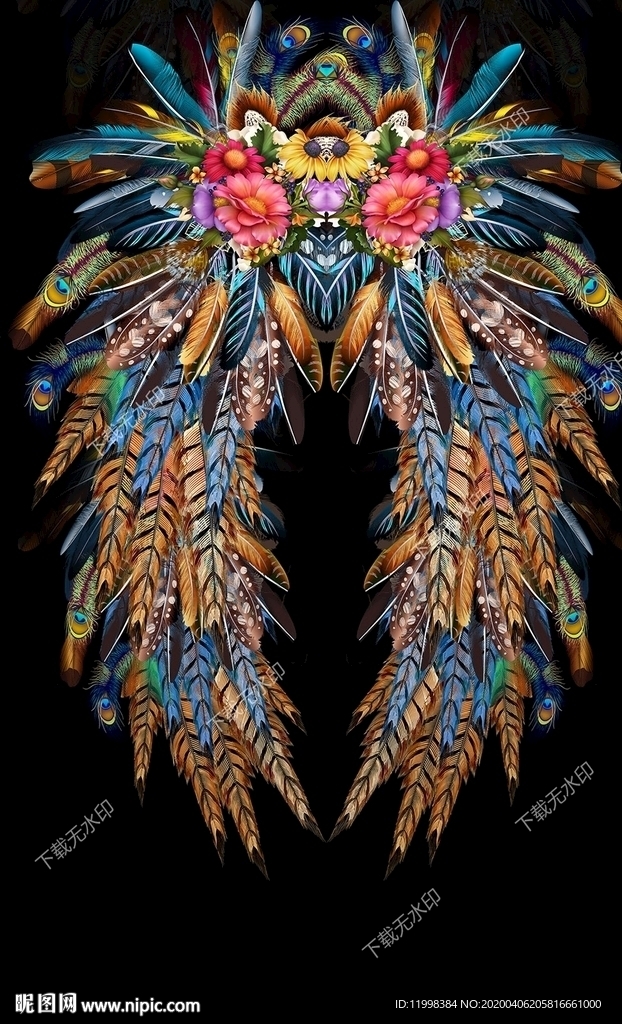 手绘孔雀羽毛拼花