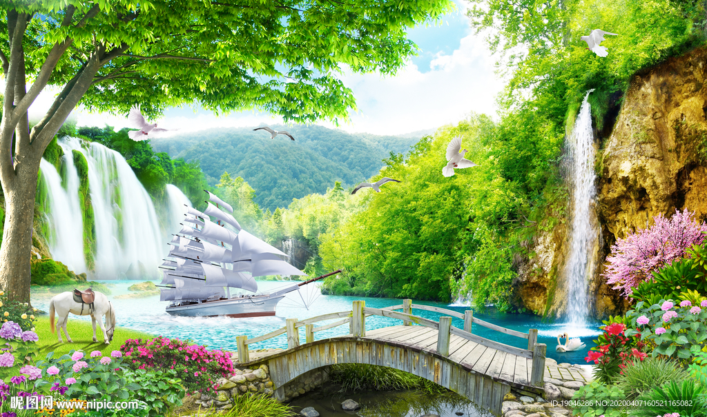 一帆风顺景背景墙