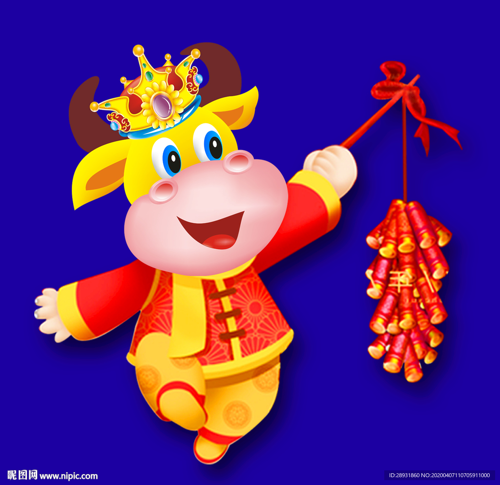 牛年门画卡通牛牛年门贴牛年大吉