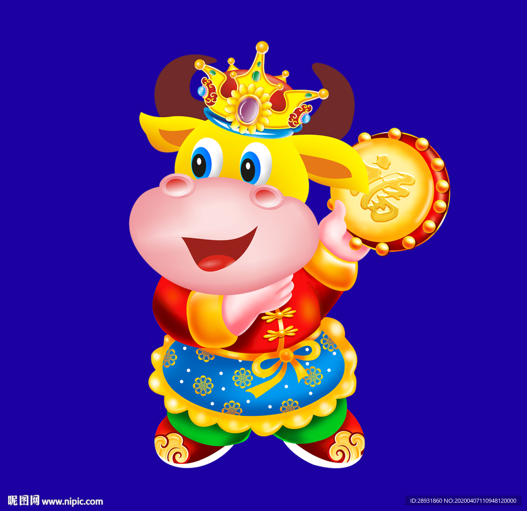 卡通牛牛年门画牛年门贴牛年大吉